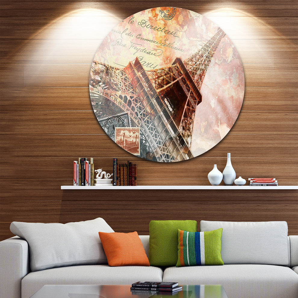 Eiffel Tower Paris, Contemporary Disc Metal Wall Art, 23"