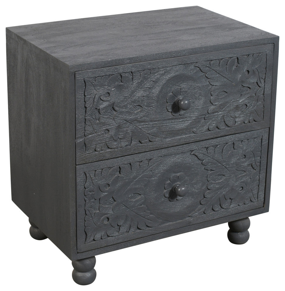 Cory 2-Drawer Solid Wood Nightstand, Gray Finish
