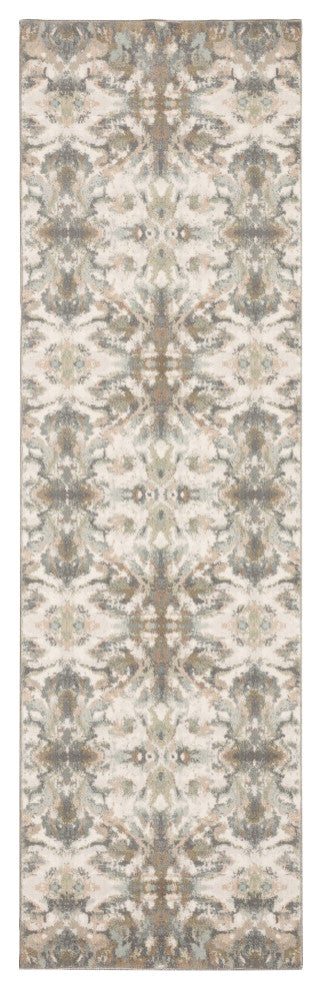 7' Ivory Gray Abstract Ikat Indoor Runner Rug