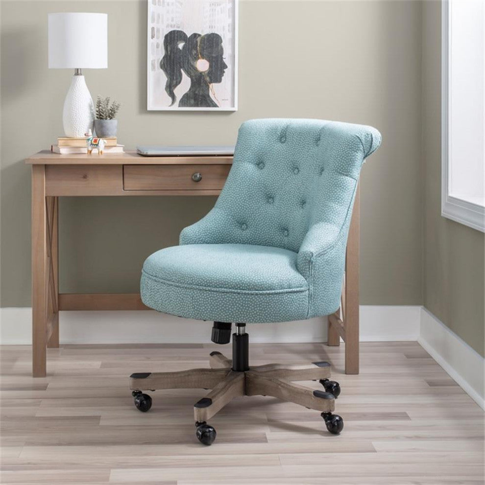 Linon Sinclair Wood Upholstered Office Chair in Light Blue