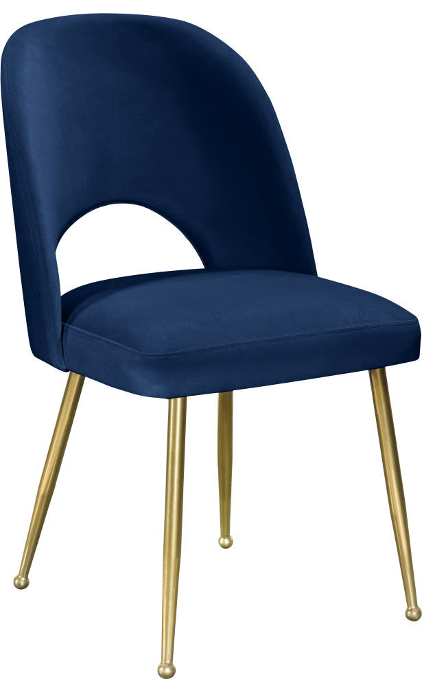 Logan Velvet Dining Chairs With Brushed Gold Legs (Set of 2), Navy