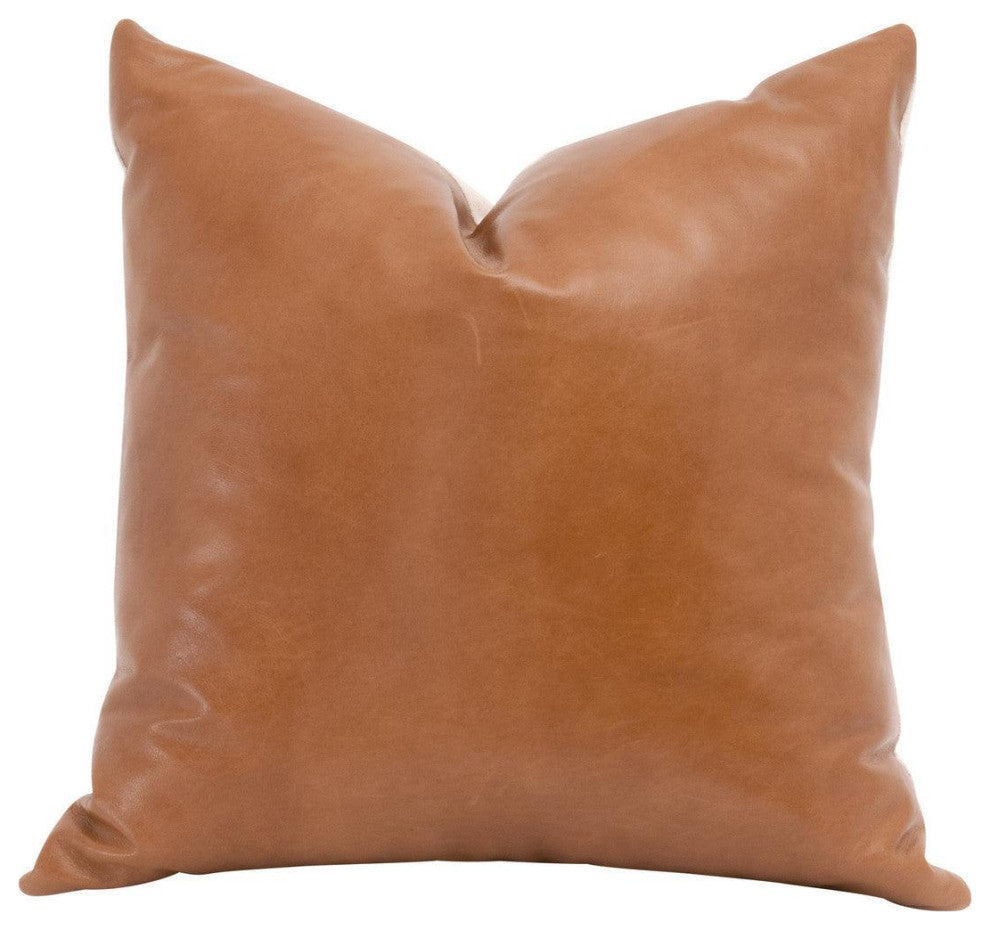 Essential Whiskey Brown Leather Throw Pillow With Insert - Set of 2
