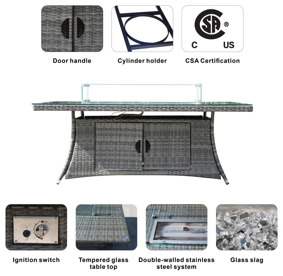 7-Piece Outdoor Wicker Patio Dining Set with 6 Armchairs, Gray