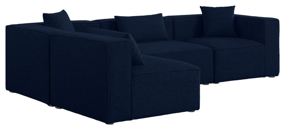 Cube Upholstered Modular Sectional, Navy, 4-Piece: 2 Armless Chair, 2 Corner Chair, Linen Texured Fabric