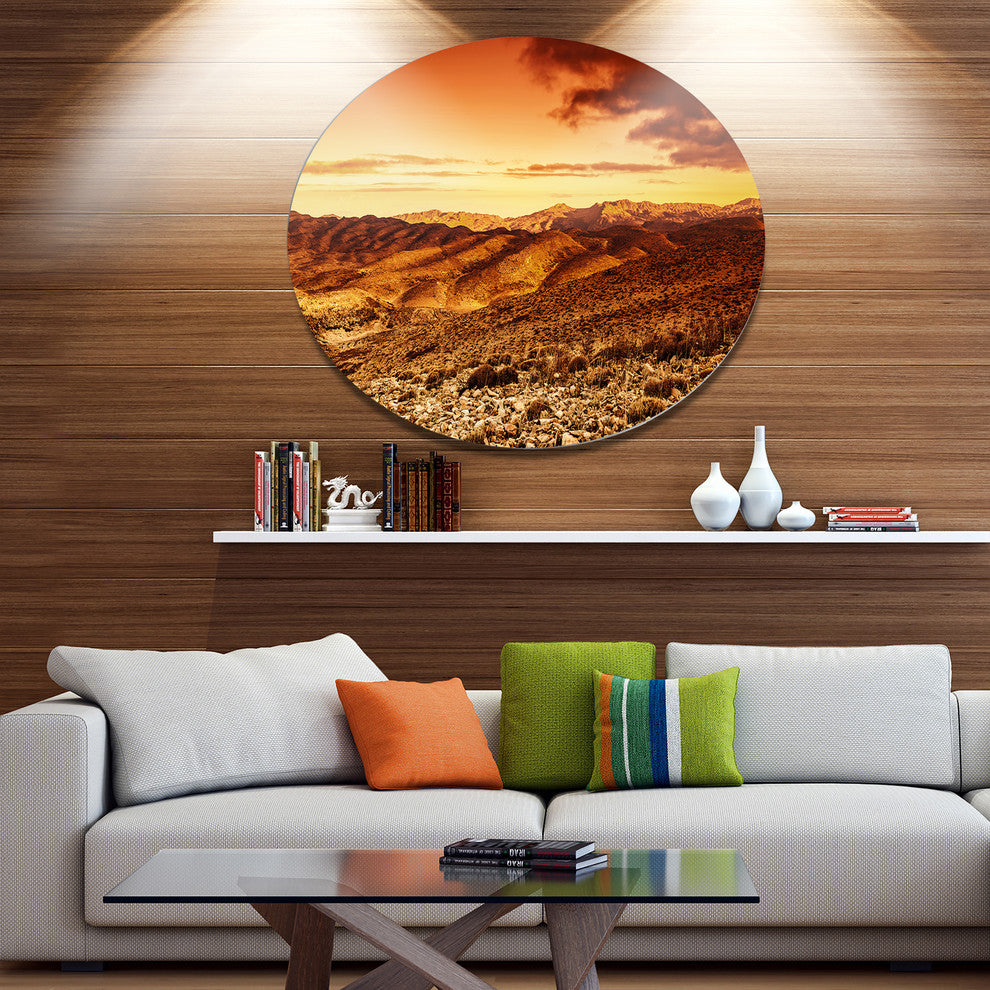 Cloudy Dramatic Sunset In Desert, Landscape Round Wall Art, 23"