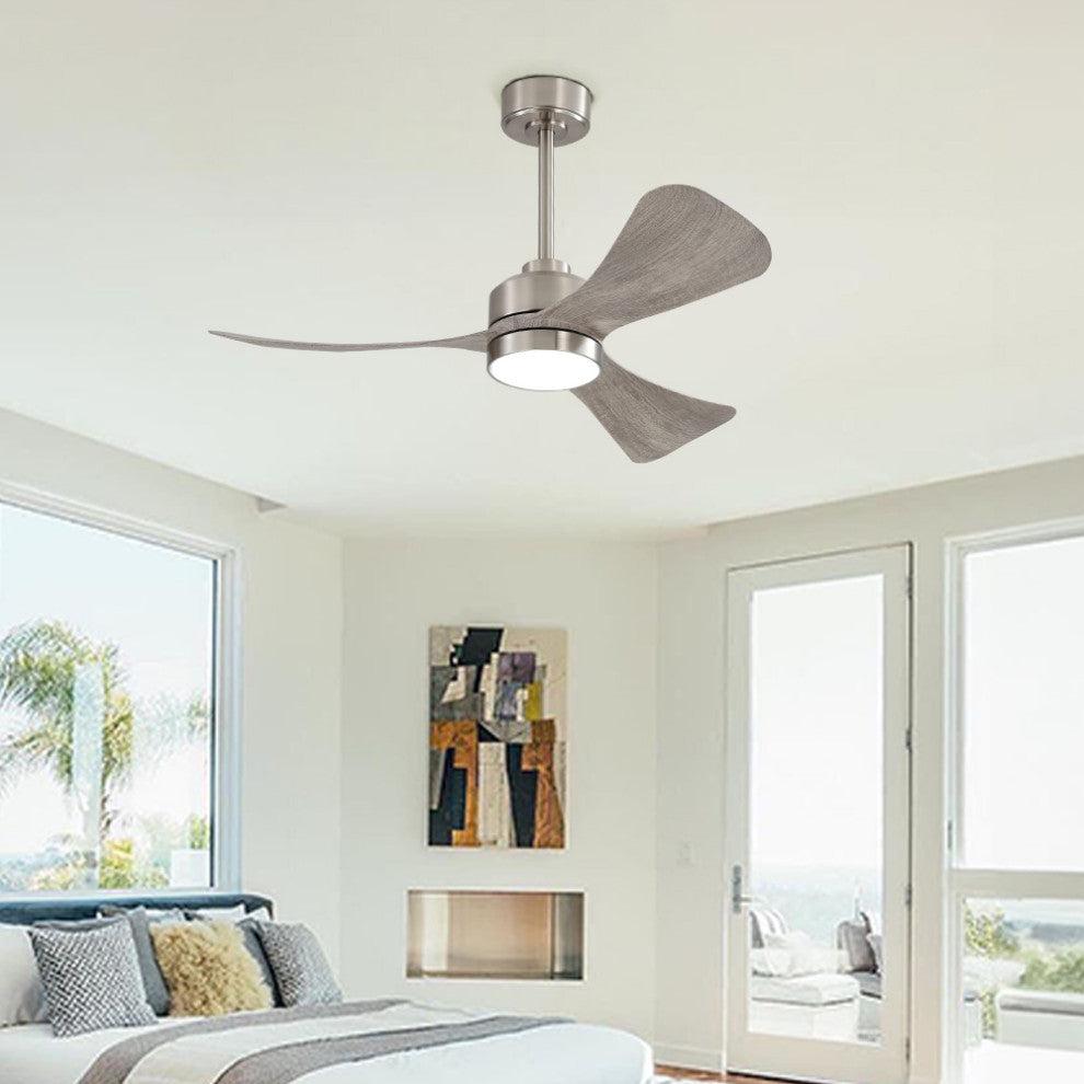 42" 3-ABS Blade Straight indoor LED Ceiling Fan, Light, Nickel and Wood Grain