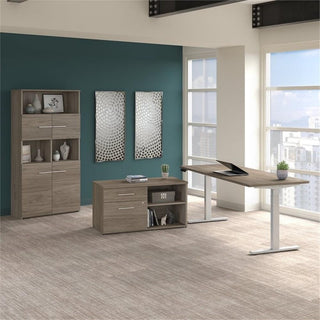 Office 500 72W Adjustable Desk with Storage in Modern Hickory - Engineered Wood