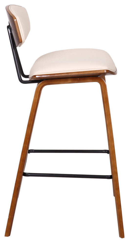 26" Cream Faux Leather Mid Century Modern Bar Stool