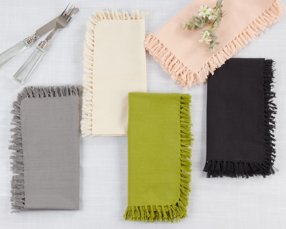Table Napkins With Fringed Design (Set of 4), Black, 20"x20"