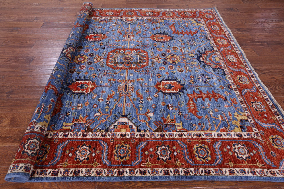 6' 11" X 7' 6" Handmade Square Persian Fine Serapi Wool Rug - Q12904