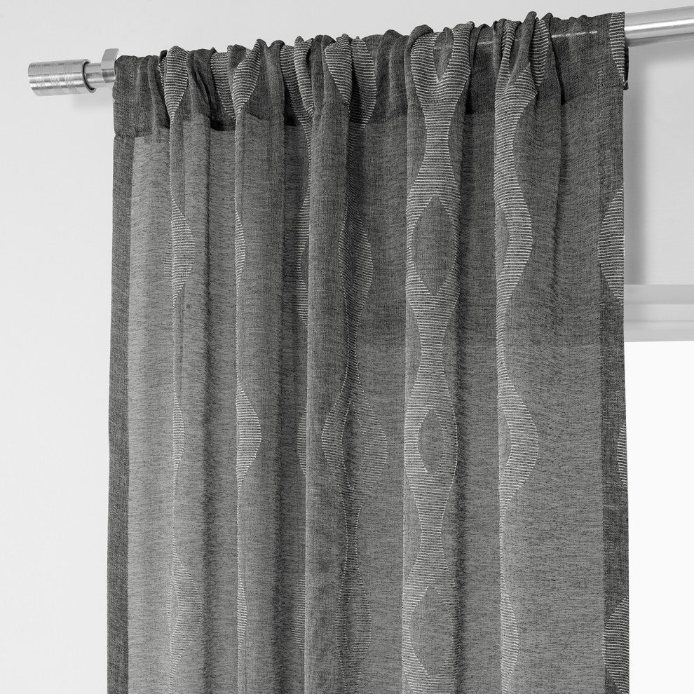 Vega Patterned Linen Sheer Curtain, Vega Charcoal, 50"x108"