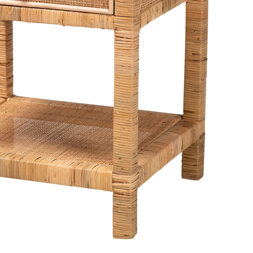Ciana Natural Rattan & Mahogany Nightstand