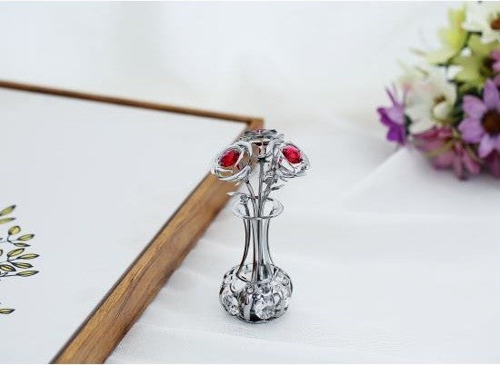 Chrome Plated Silver Flowers Bouquet and Vase