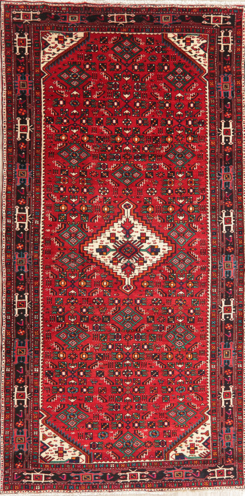 Consigned, Hosainabad Oriental Traditional Hand Made Persian Area Rug, Red, 5x11