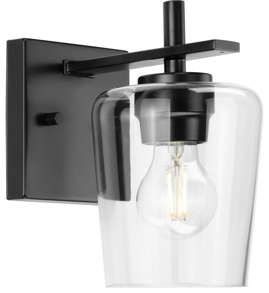 Calais 5" 1-Light Matte Black Clear Glass Bath Vanity Light