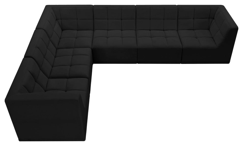 Relax Velvet Upholstered 6-Piece L-Shaped Modular Sectional, Black