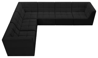 Relax Velvet Upholstered 6-Piece L-Shaped Modular Sectional, Black
