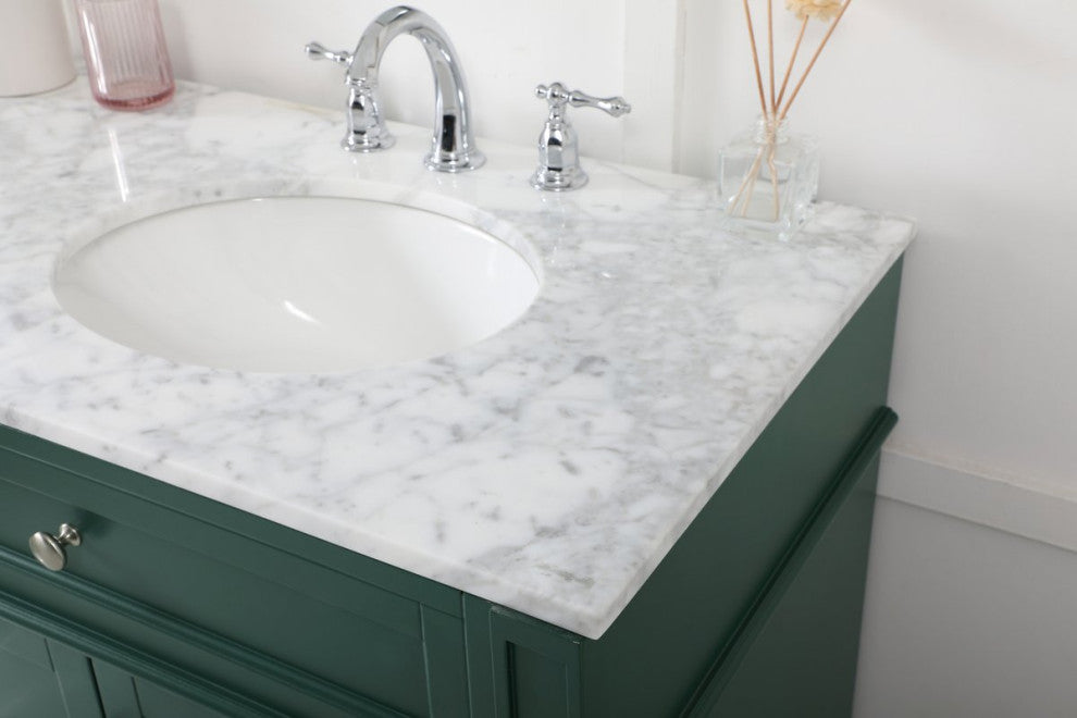 Home Living Vanity with Carrara White Marble Countertop, Green, 72", Double Sink