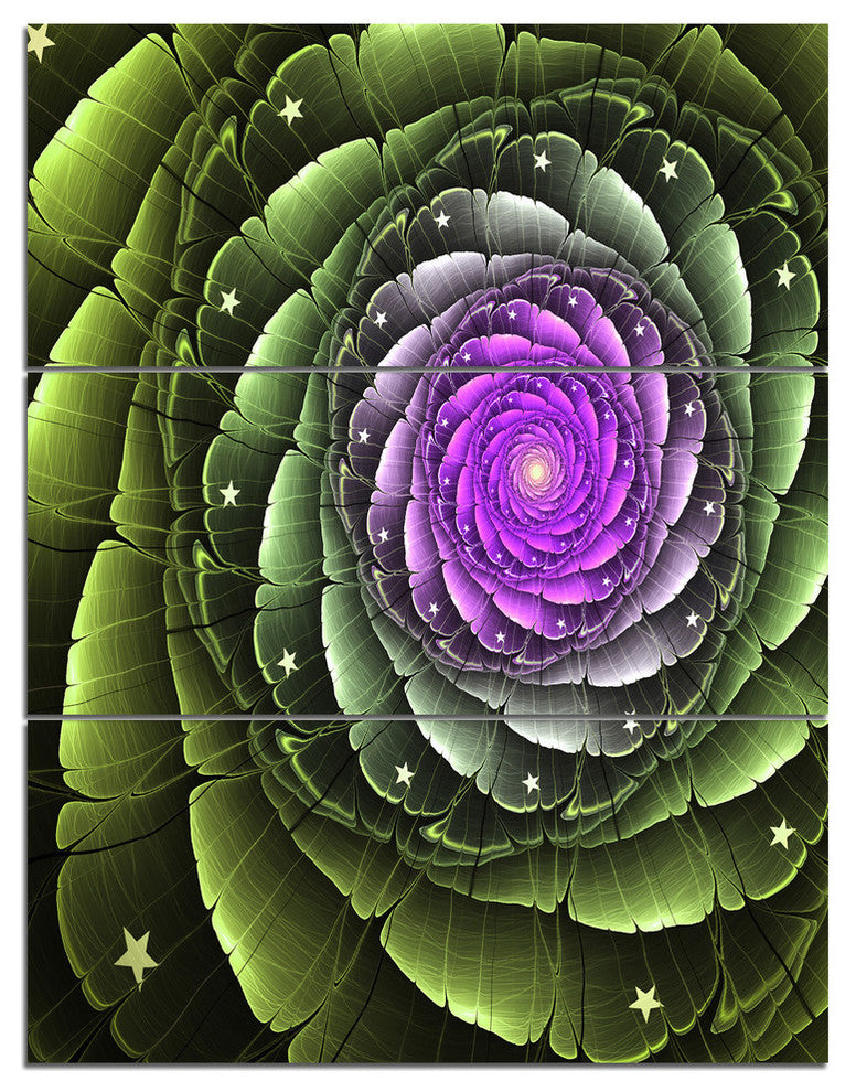 "Lush Green and Purple Fractal Flower" Metal Wall Art, 3 Panels, 28"x36"