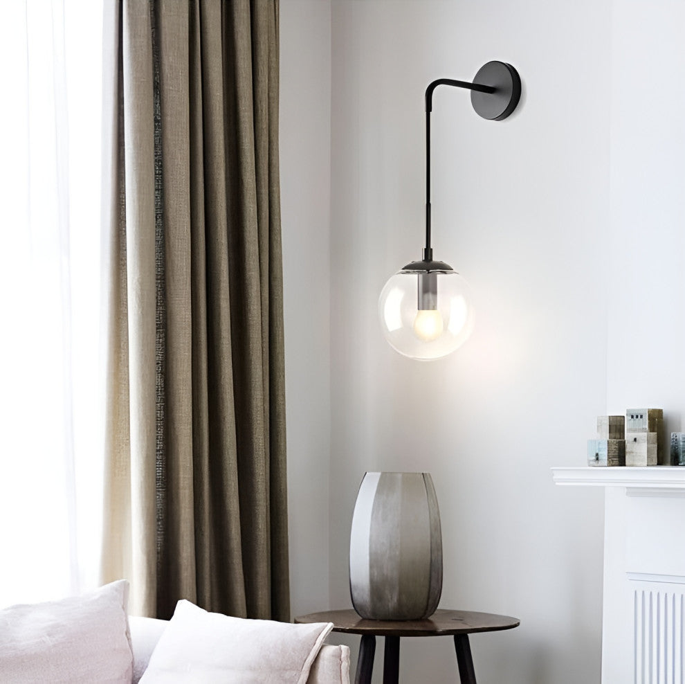 Modern LED Wall Lamp in the Shape of Glass Ball for Dining Room, Black, Smoky Glass, Warm Light