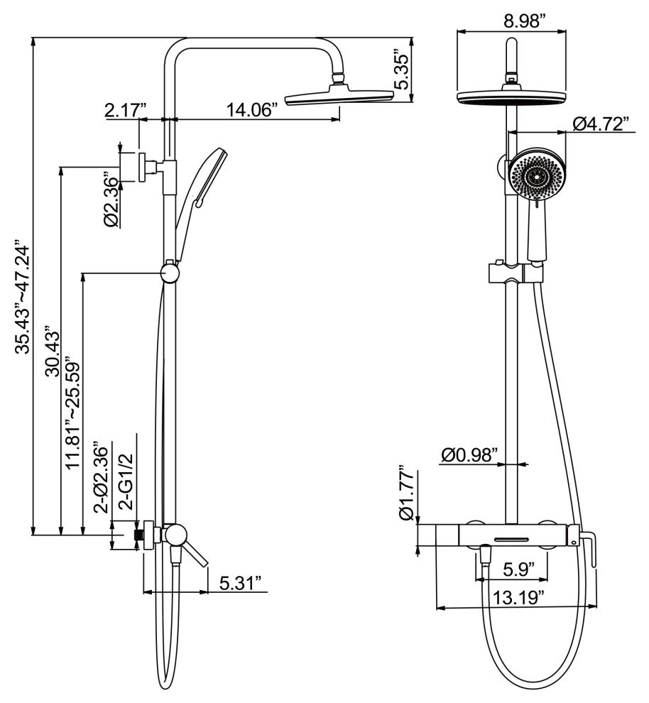 Trendy Design Multi-Function Complete Shower System With Rough-in Valve, Pure Wh