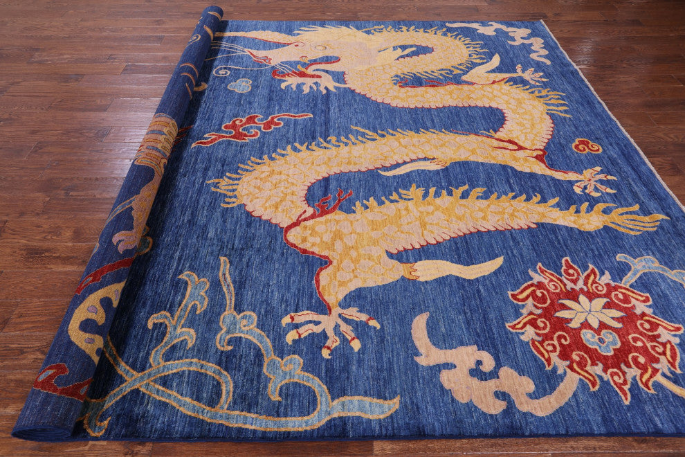 8' 11" X 11' 7" Dragon And Phoenix Design Hand-Knotted Wool Rug - Q12509