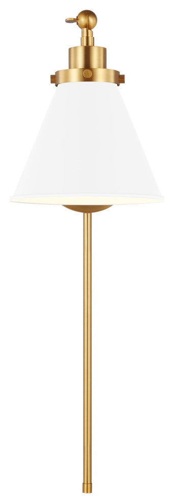 Wellfleet Single Arm Cone Task Sconce, Matte White and Burnished Brass