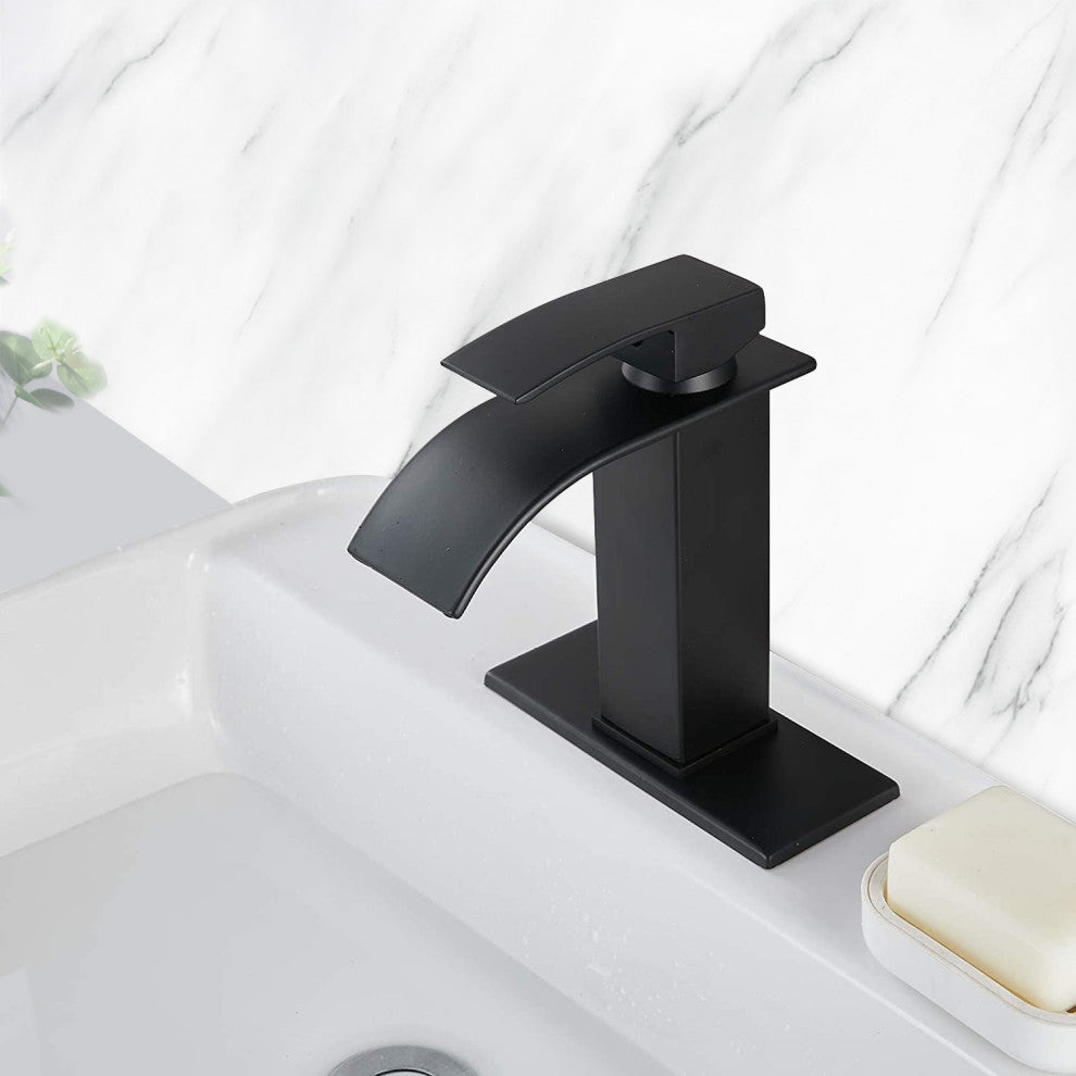 TATEUS Waterfall Spout Bathroom Faucet, Bathroom Vanity Sink Faucet