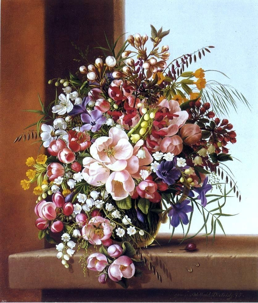 Adelheid Dietrich Flowers in a Glass Bowl Premium Canvas Print