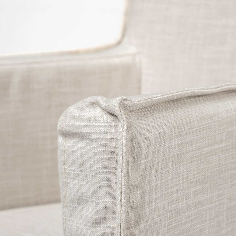 HomeRoots Cream Fabric Slip Cover With Brown Wood Frame Dining Chair