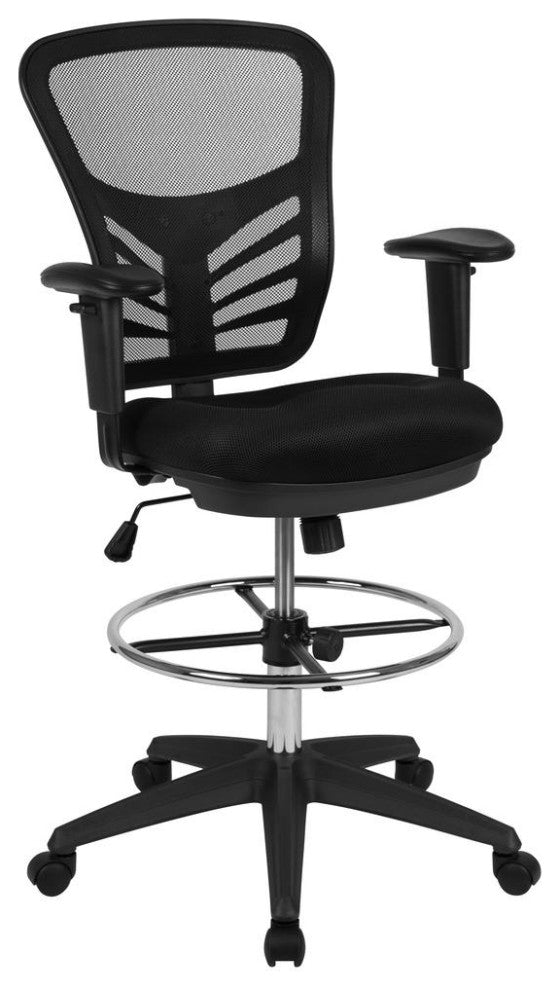 Mid-Back Black Mesh Ergonomic Drafting Chair with Adjustable Chrome Foot...