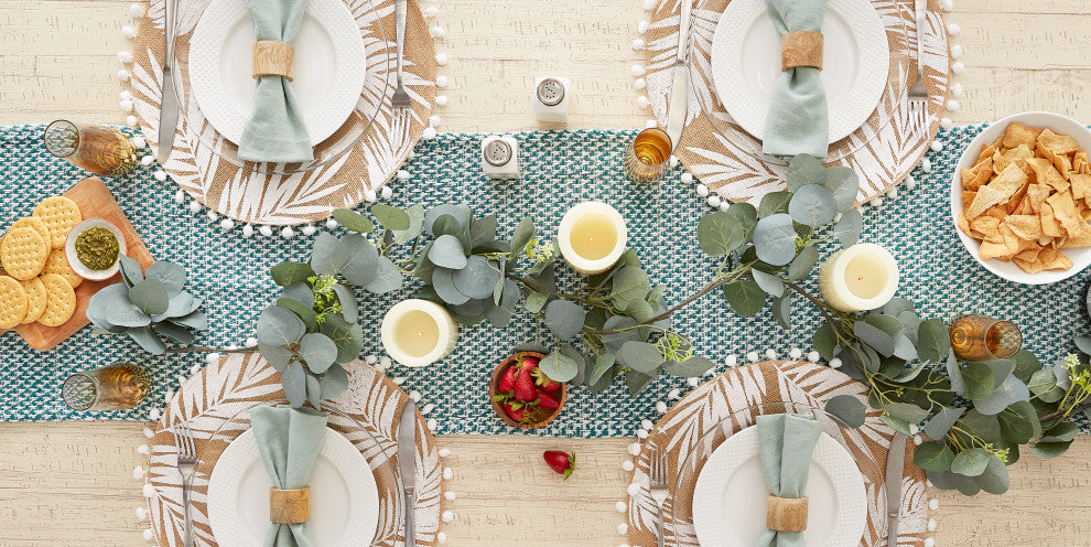 Teal Woven Table Runner 15x72