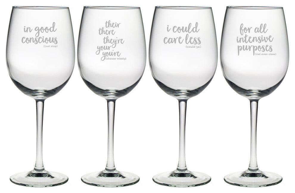 Grammar Police 4-Piece Wine Glass Set