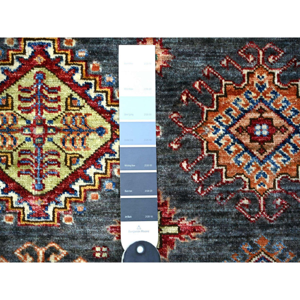Slate Gray Afghan Kazak Geometric Medallions Wool Hand Knotted Rug, 5'9"x7'10"