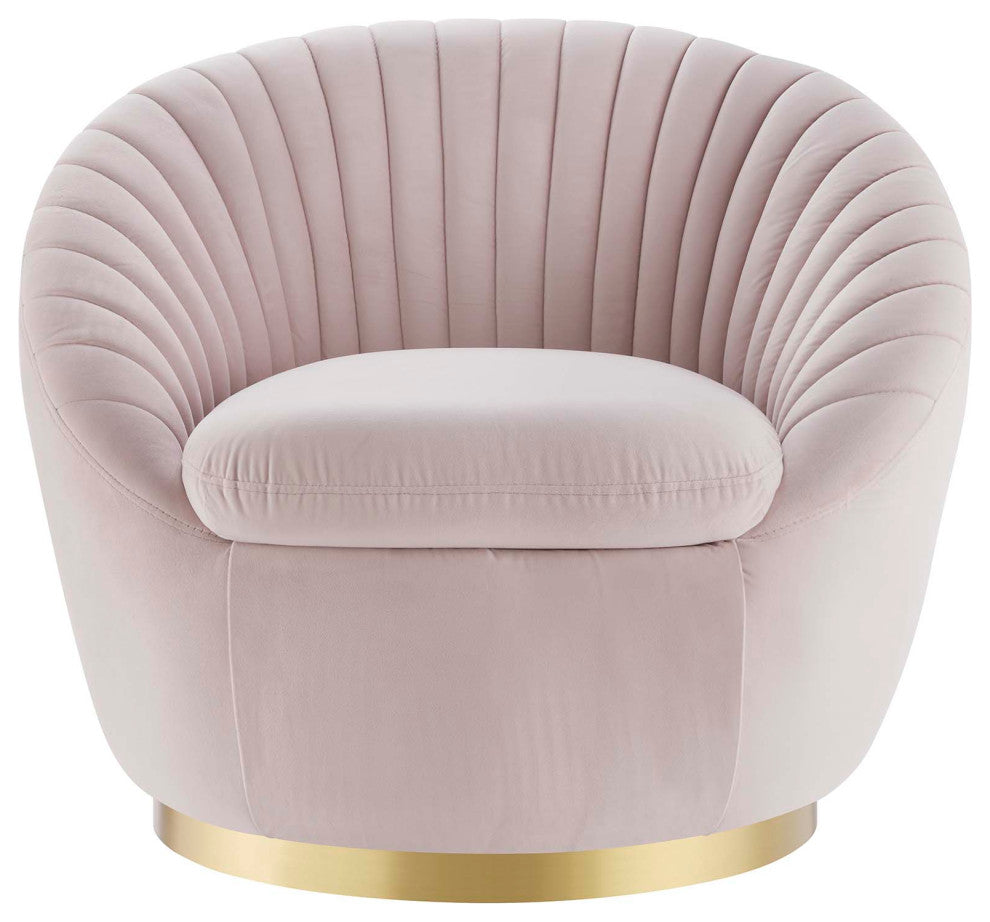 ArmTufted Chair Swivel Accent Tufted Chair, Pink Gold, Velvet, Modern