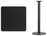 30" Square Black Laminate Table Top With 18" Round Bar Height Table Base