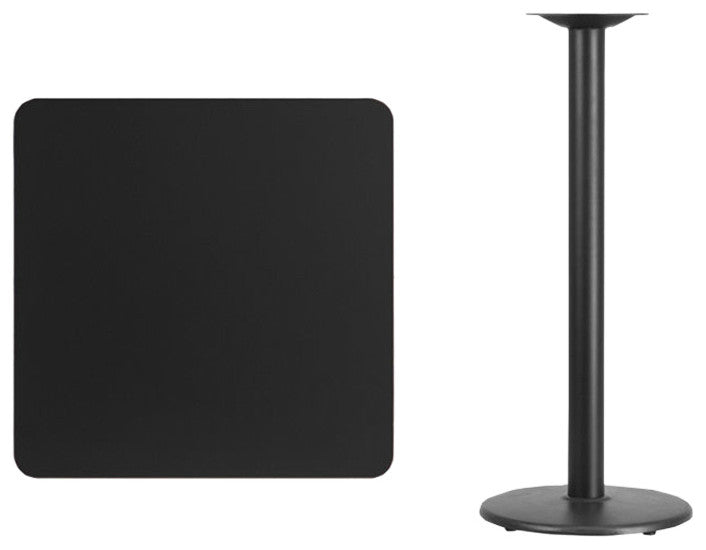 30" Square Black Laminate Table Top With 18" Round Bar Height Table Base