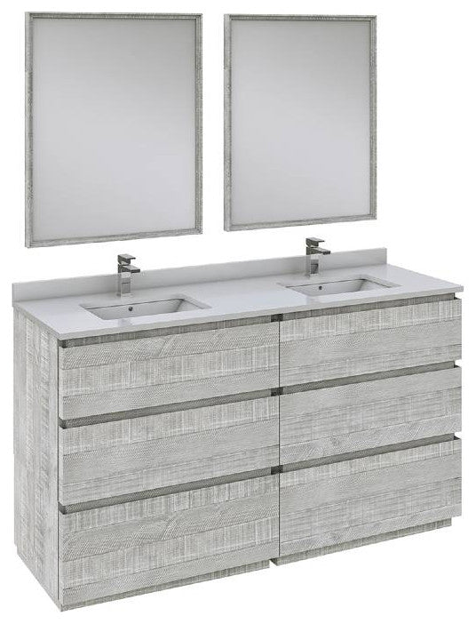 Fresca Formosa Modern 60" Ash Freestanding Double Sink Vanity, Faucet Fft3071ch