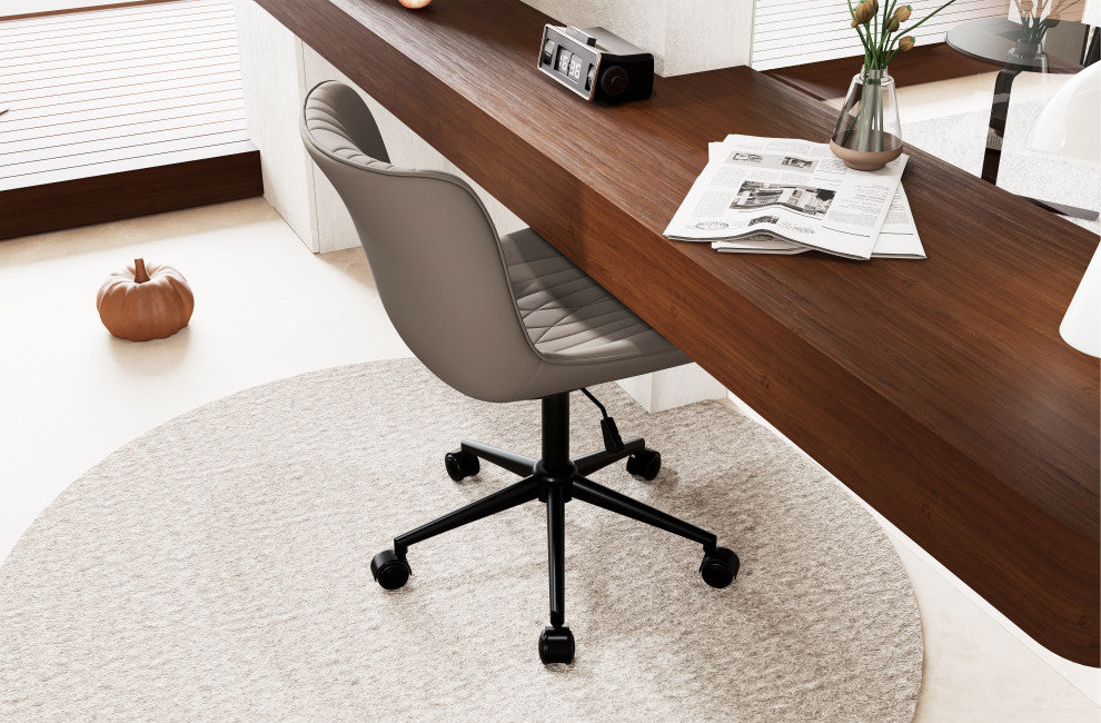 Younike Armless Upholstered Faux Leather Rolling Office Chair, Khaki