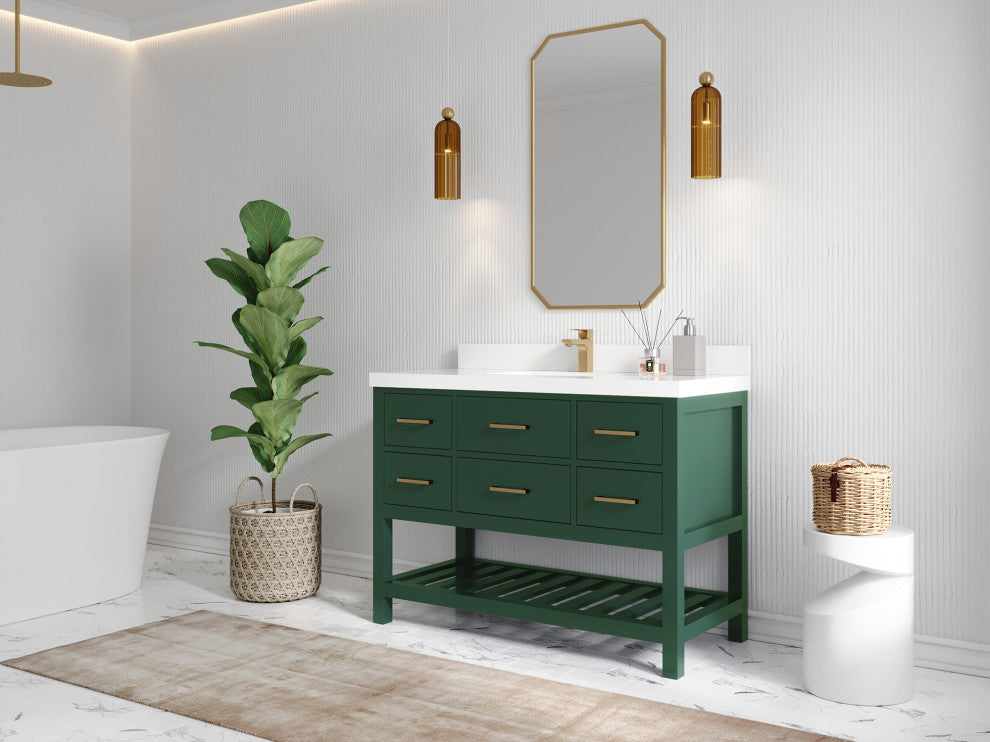Parker 48 Single Sink Bath Vanity in Lafayette Green  2" Carrara Marble