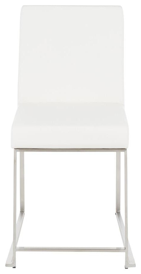 Brushed Stainless Steel, White PU High Back Fuji Dining Chair - Set of 2