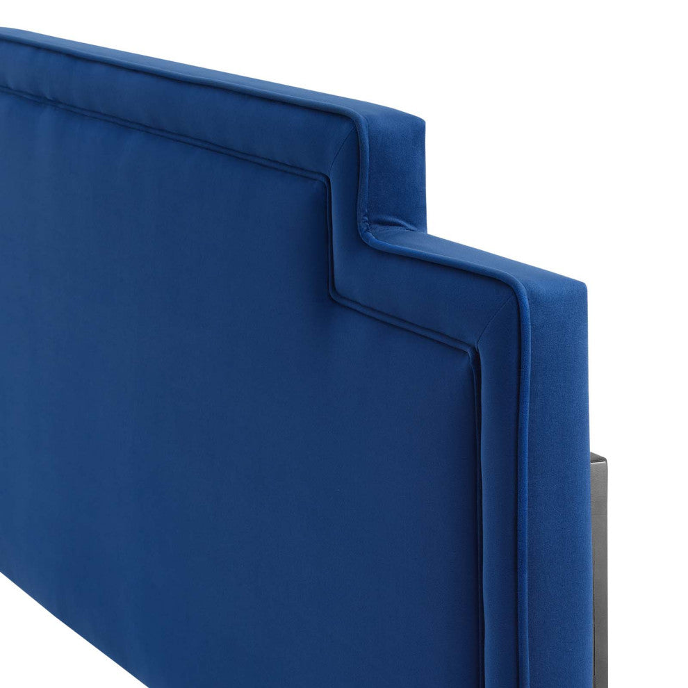 Headboard, Twin Size, Blue Navy, Velvet, French, Mid Century Guest Suite