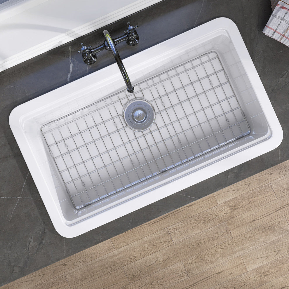 33"Lx18"W Drop-In/Undermount Single Bowl Farmhouse Kitchen Sink With Accessories