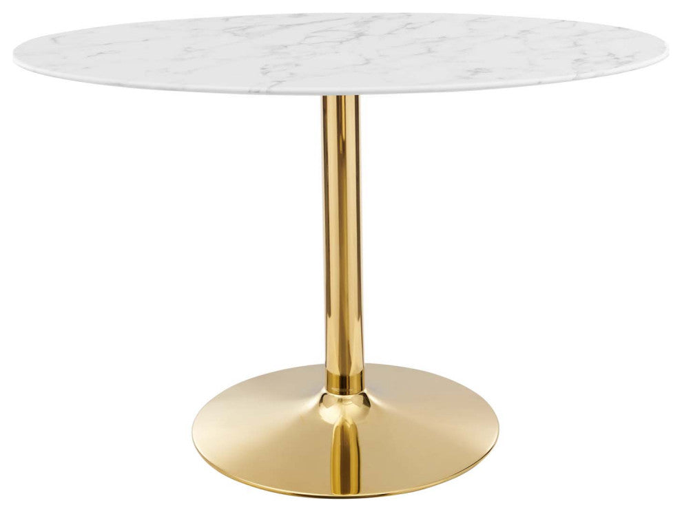 48" Dining Table, Oval, White Gold, Artificial Marble, Modern, Mid Century