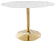 48" Dining Table, Oval, White Gold, Artificial Marble, Modern, Mid Century