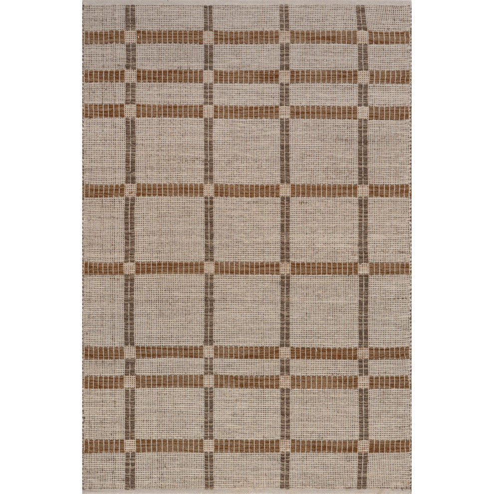 Annie Plaid Wool and Cotton Area Rug, Ivory 9'x12'