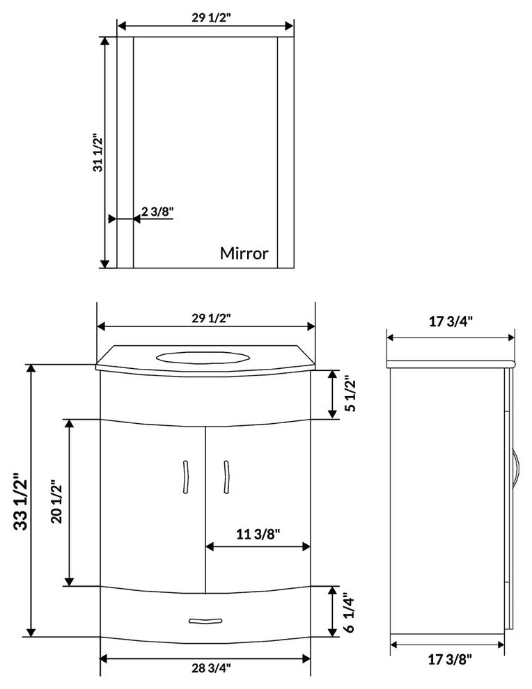 42" White Vanity, 30" Single Sink Base, Single 12 Drawer Base, LV5-C2-42-W