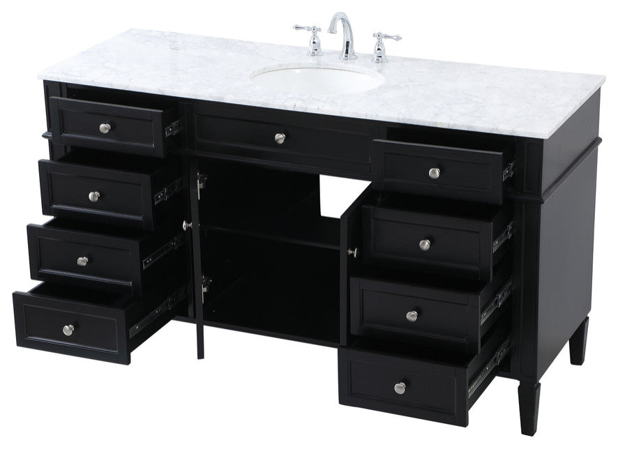Home Living Vanity with Carrara White Marble Countertop, Black, 60", Single Sink