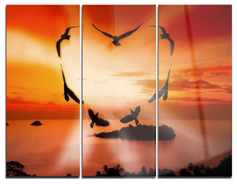 "Crow Heart at Sunset" Digital Metal Wall Art, 3 Panels, 36"x28"