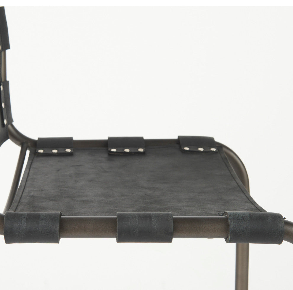 Berbick 21L x 25W x 38H Black Leather With Iron Frame Counter Stool